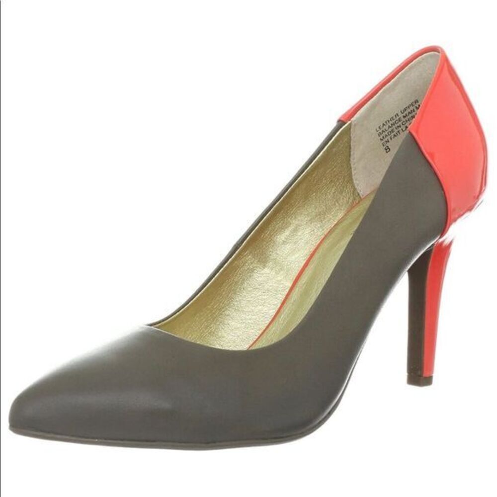 Anthropologie Seychelles strike a chord gray & coral pump leather heels size 7